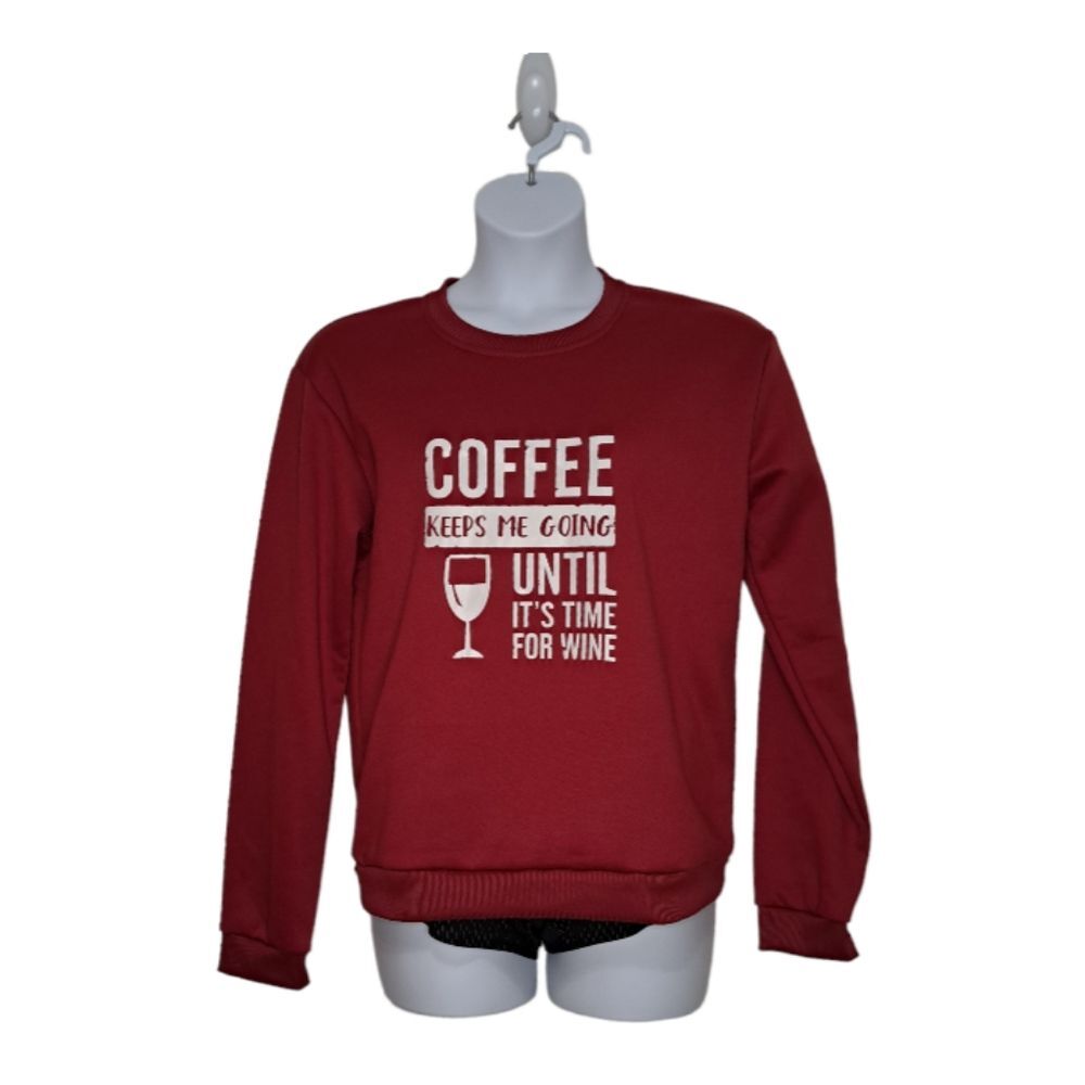 Women's Coffee Keeps Me Going Until It's Time For Wine Red Sweatshirt Size XL
